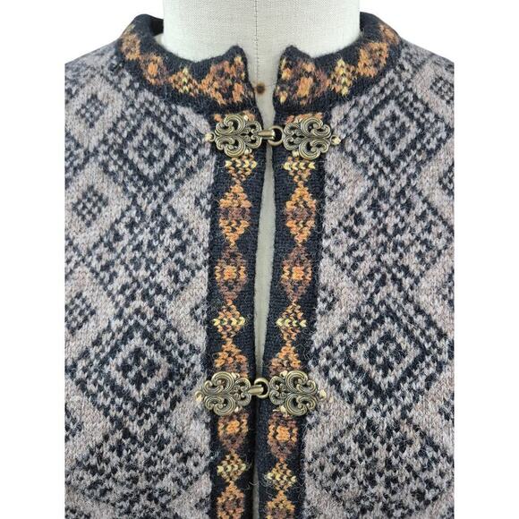 Susan Bristol Wool Sweater Nordic Fair Isle Clasp Cardigan M Cottagecore Granny - Picture 2 of 5